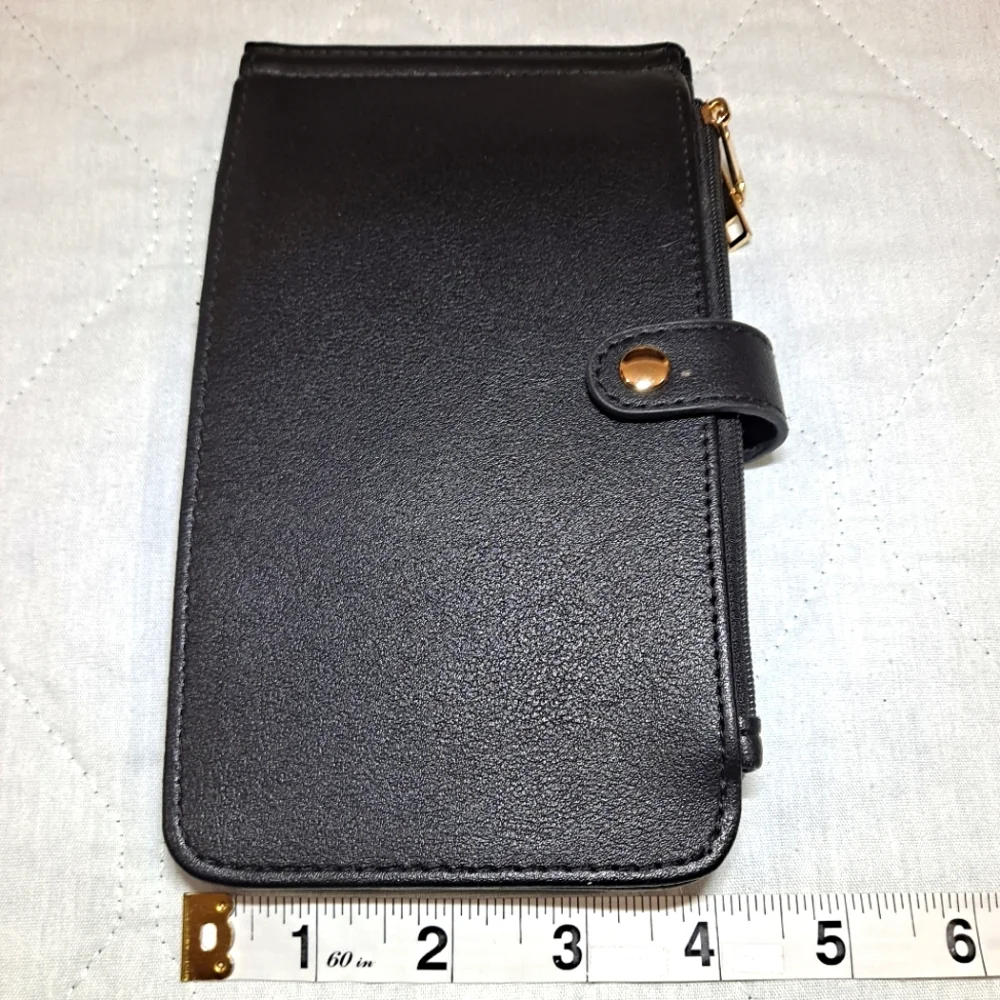 Tong Guang Purse Wallet 19 Credit Card Holder & 2 Zip Pockets Black/Gold Women's